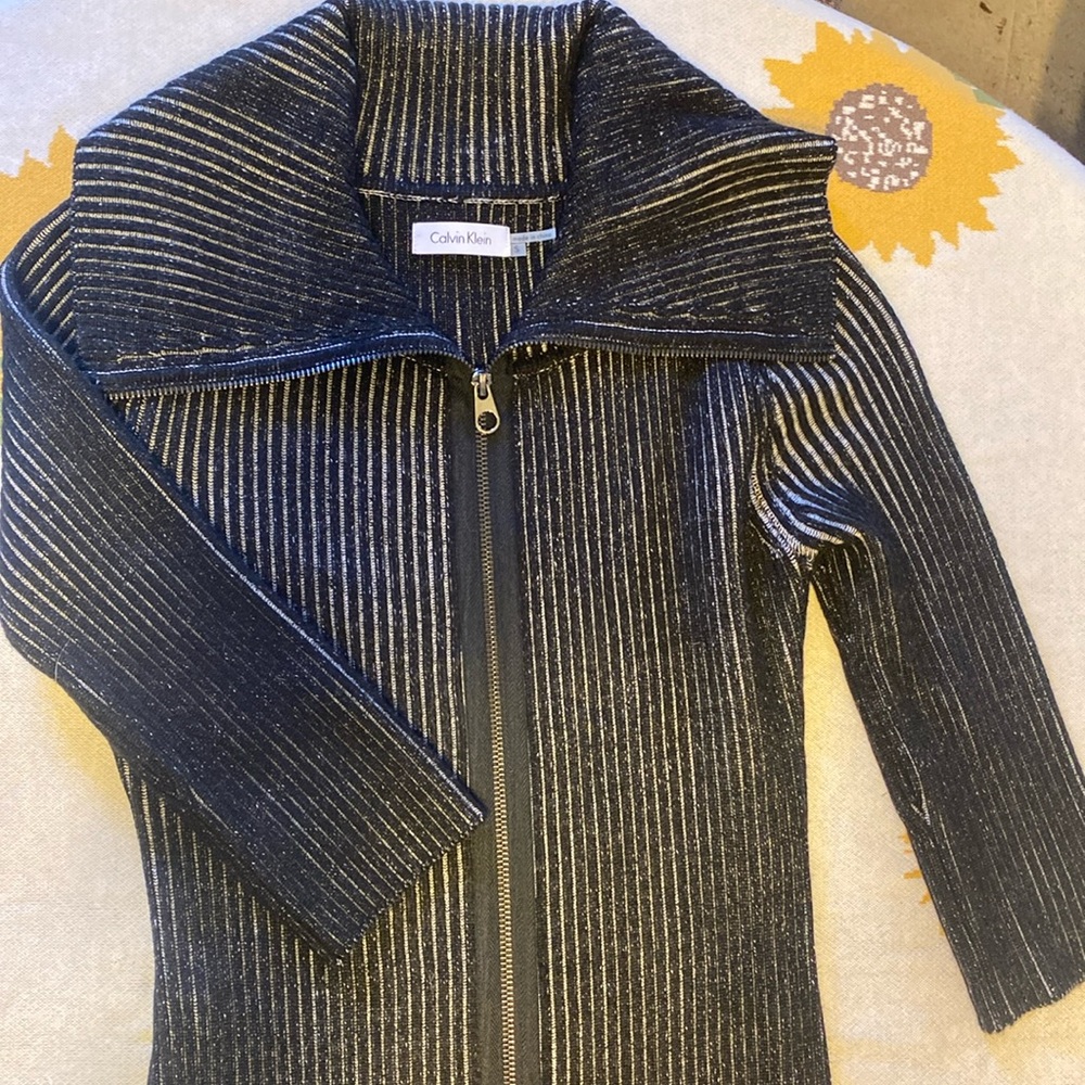 Calvin Klein ribbed knit full zip mid length dress